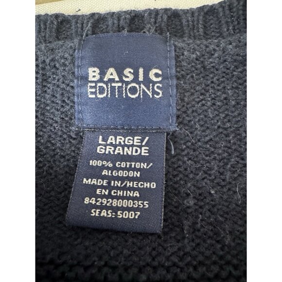 Vintage Mens XL Navy Blue Window Pane Knit Sweater Grandpa Preppy Fisherman Prep - Picture 3 of 7